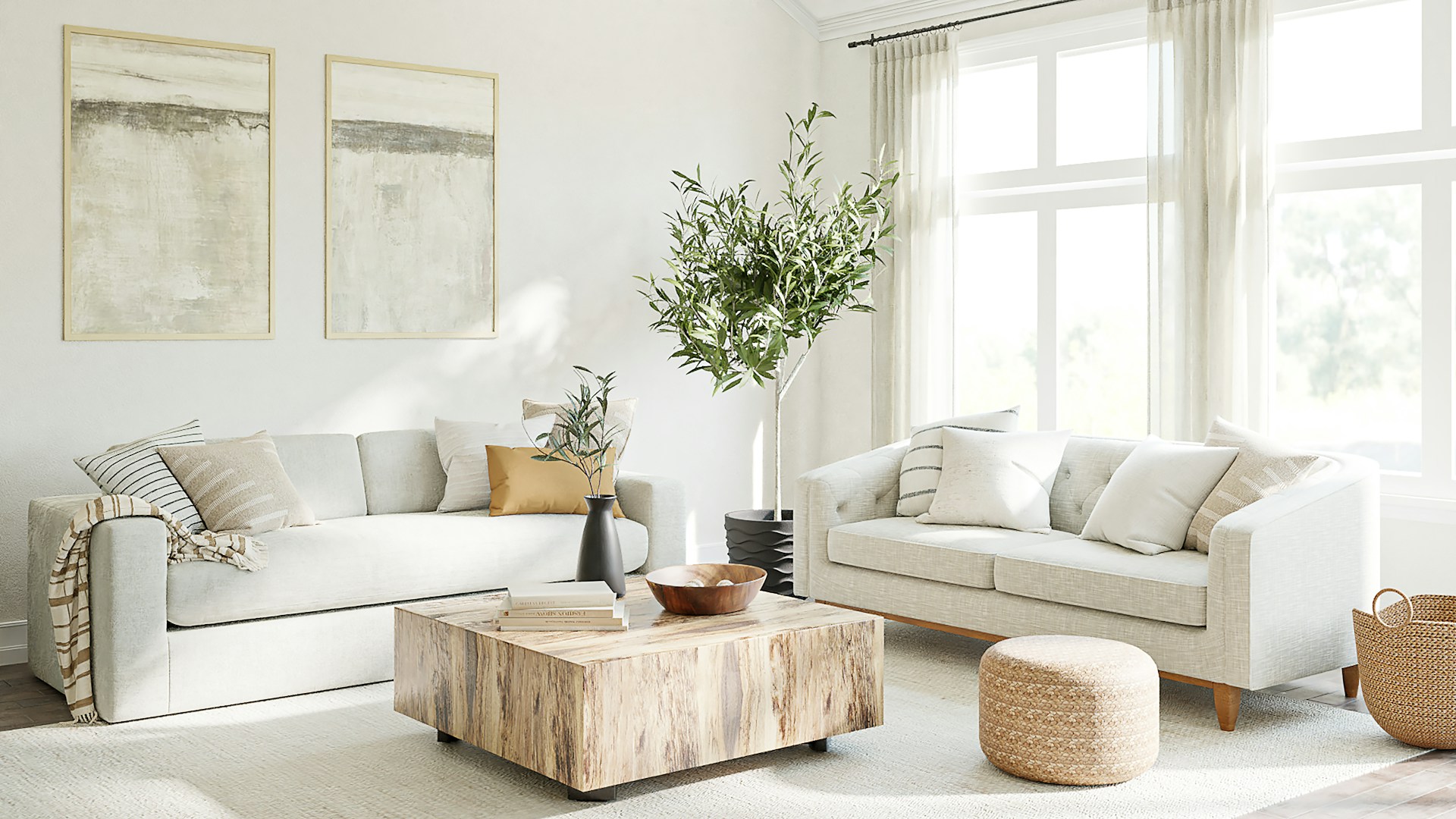 Bright, tidy living room representing a regular house cleaning schedule for a Clermont, FL home